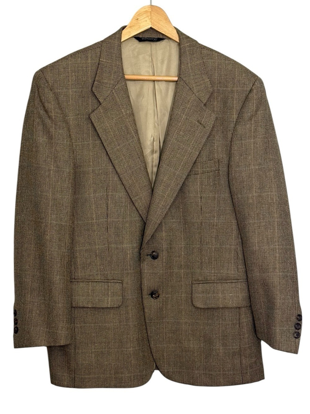 Burberrys Vintage Wool Sport Coat Blazer Tan Brown Houndstooth USA